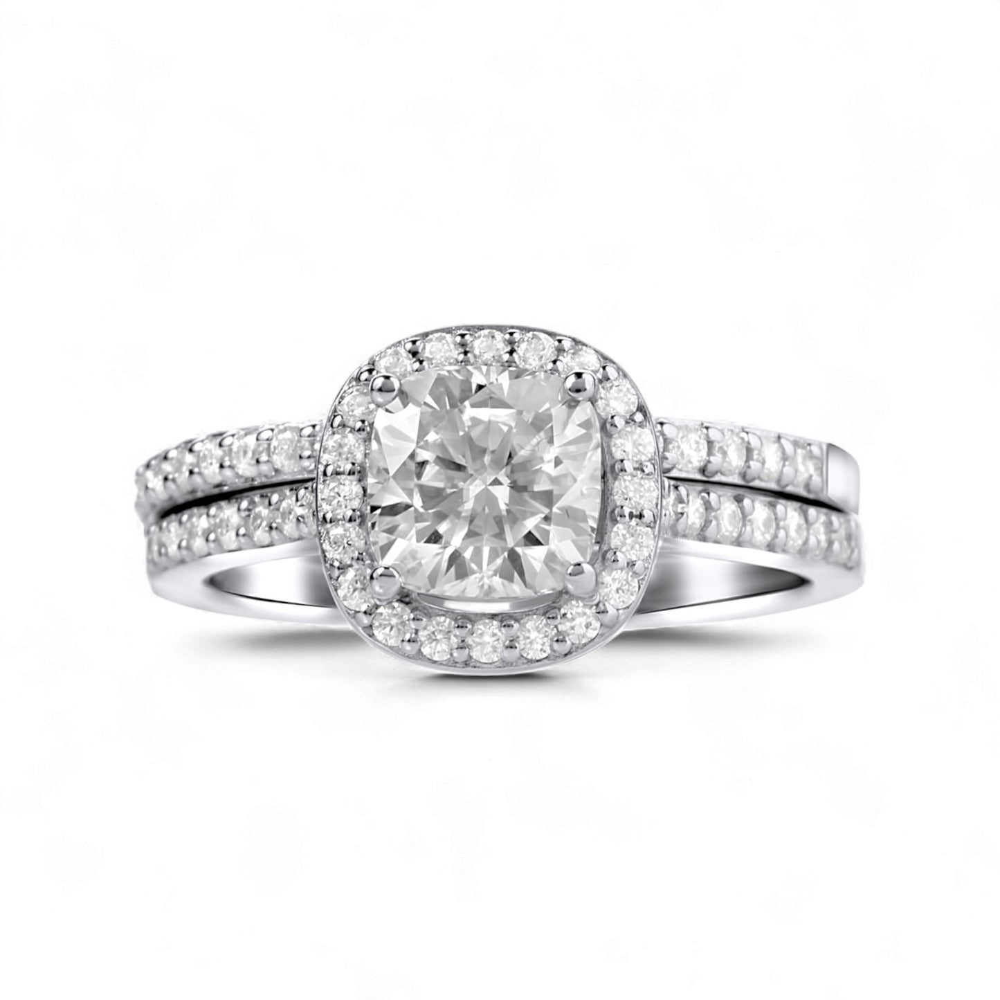Classic Cushion Cut Moissanite Bride set in 925 Sterling Silver