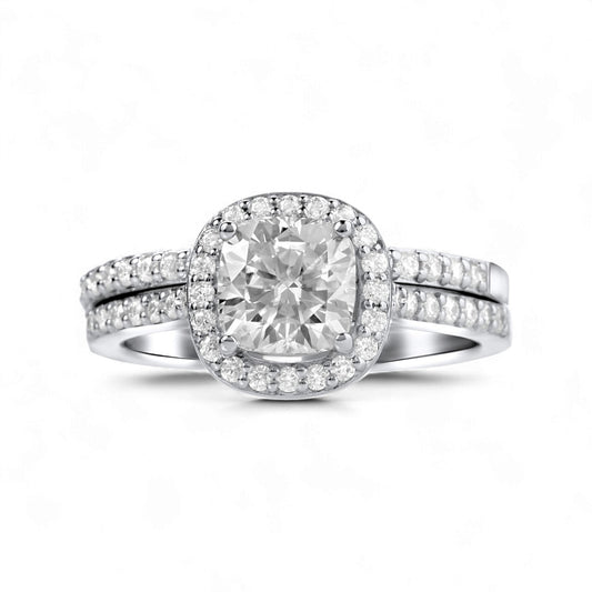 Classic Cushion Cut Moissanite Bride set in 925 Sterling Silver