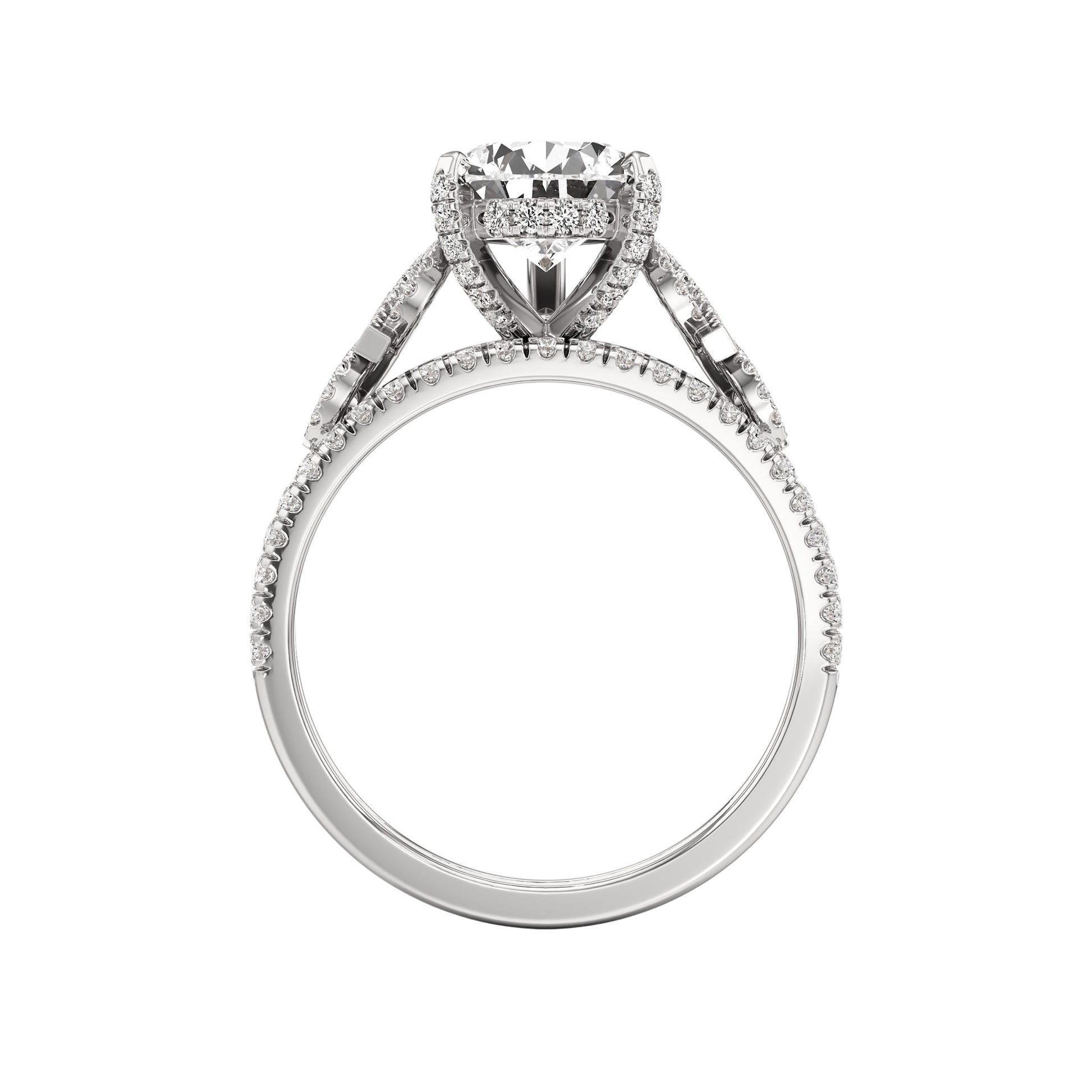 Diamond ring with a heart-shaped center stone on a white background