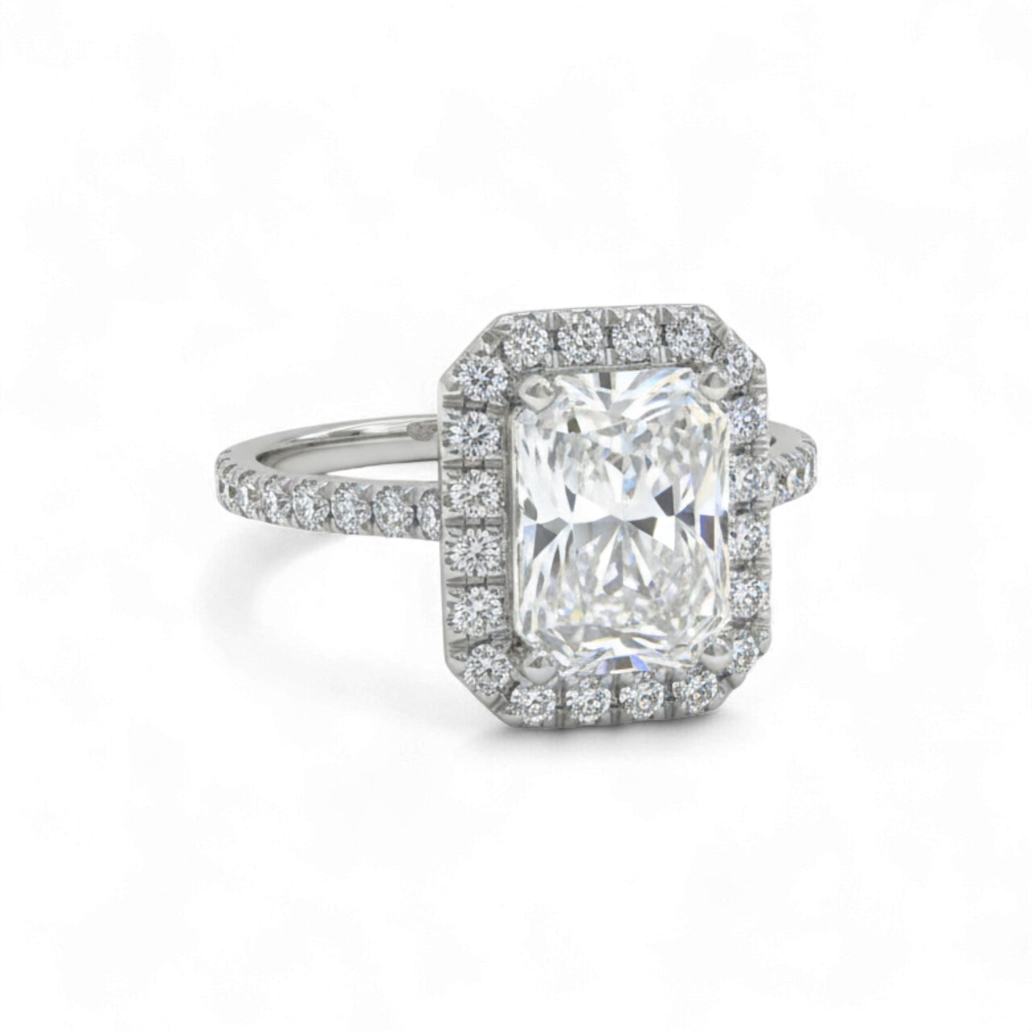 Irene Radiant Moissanite & Diamond Engagement Ring in 18K Gold