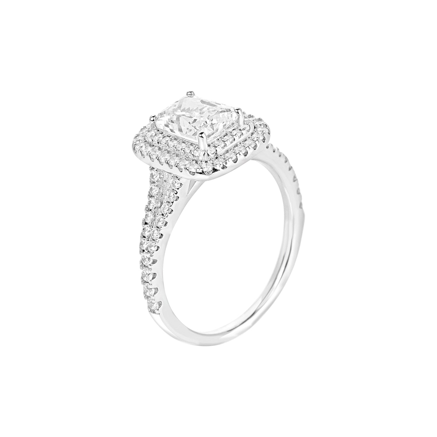 Kylie Radiant Cut Moissanite and Natural Diamond Engagement Ring in 18KT Gold