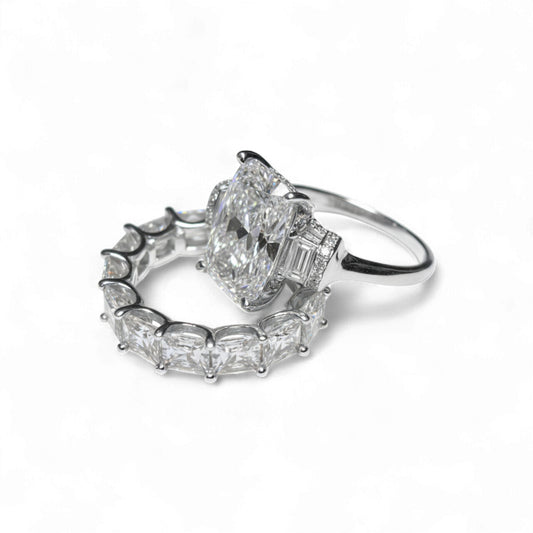 Two diamond rings on a white background