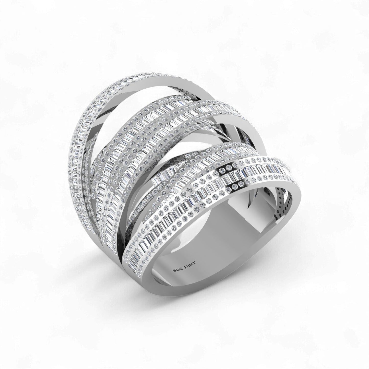 Layered Crisscross Baguette Cut Tri Tone Ring in 18KT Gold