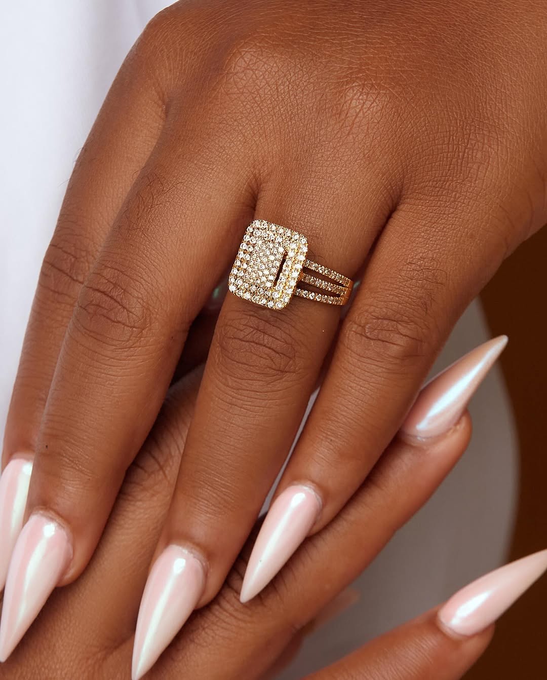 Lovely Radiant Natural Diamond Cluster Engagement Ring in 18K Gold