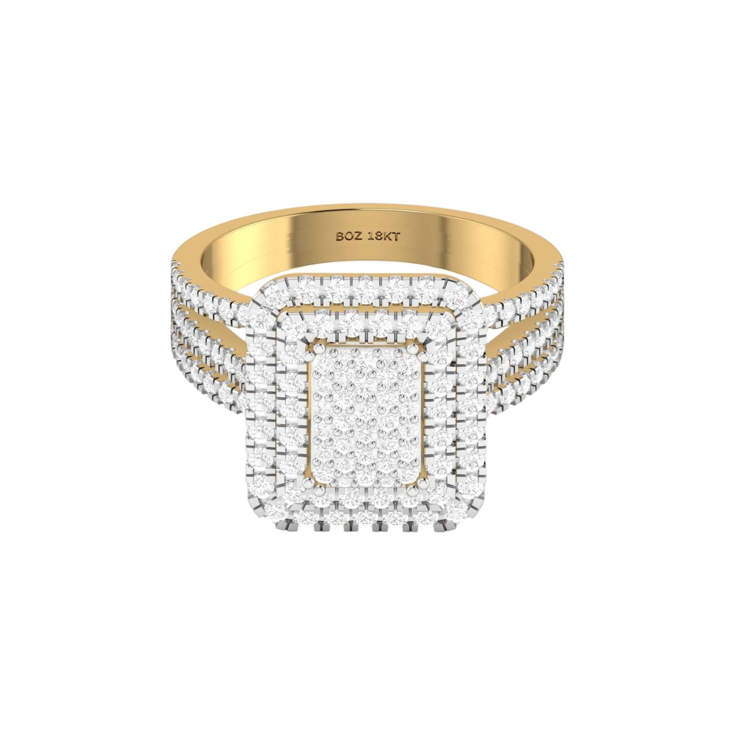 Lovely Radiant Natural Diamond Cluster Engagement Ring in 18K Gold