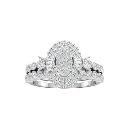 Lucy Oval Cut Diamond cluster bridal ring set in 18KT gold with oval center and halo diamonds