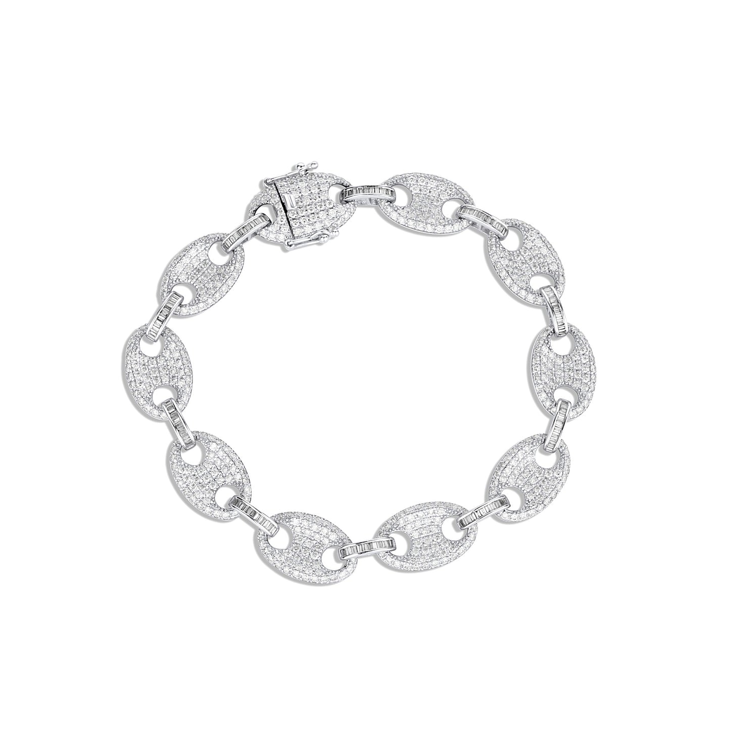 Silver chain bracelet on a white background
