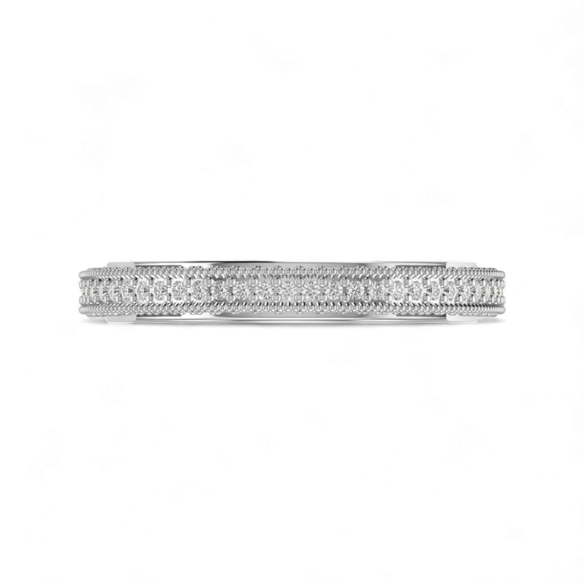 Silver ring with small diamonds on a white background