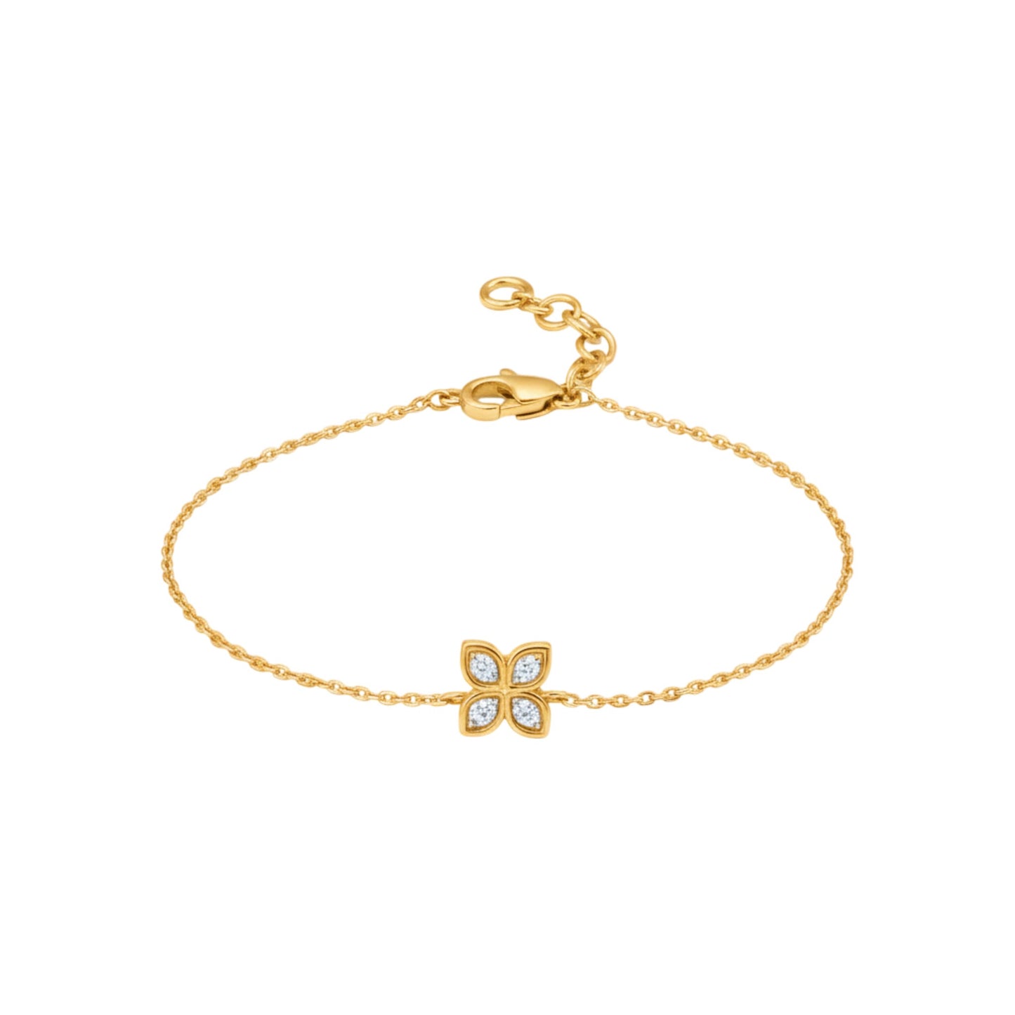 Gold bracelet with a butterfly charm on a white background