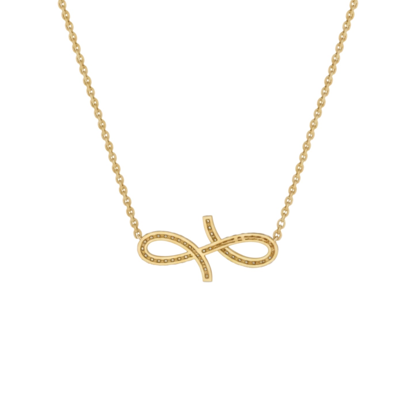 Gold necklace with a unique pendant on a white background