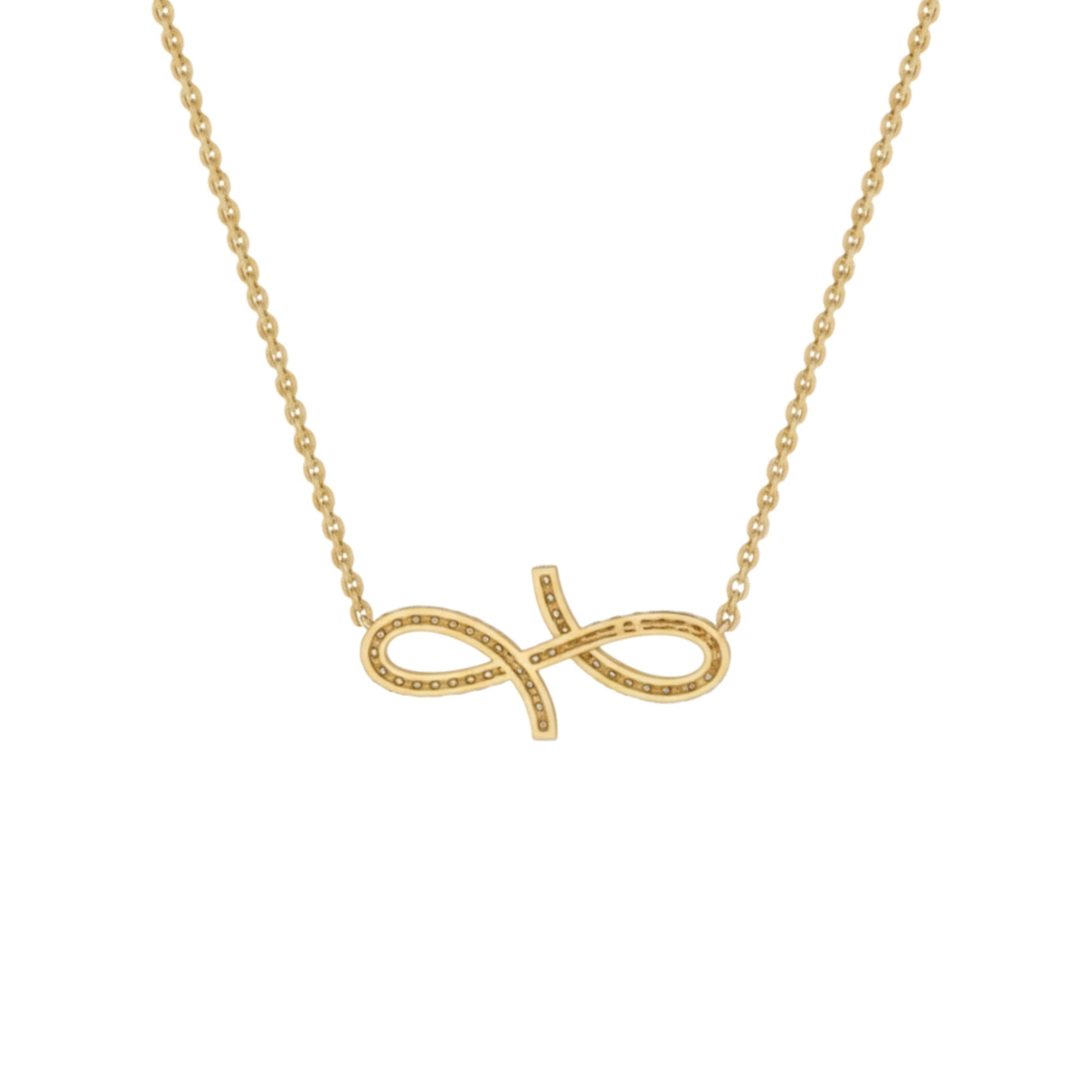 Gold necklace with a unique pendant on a white background