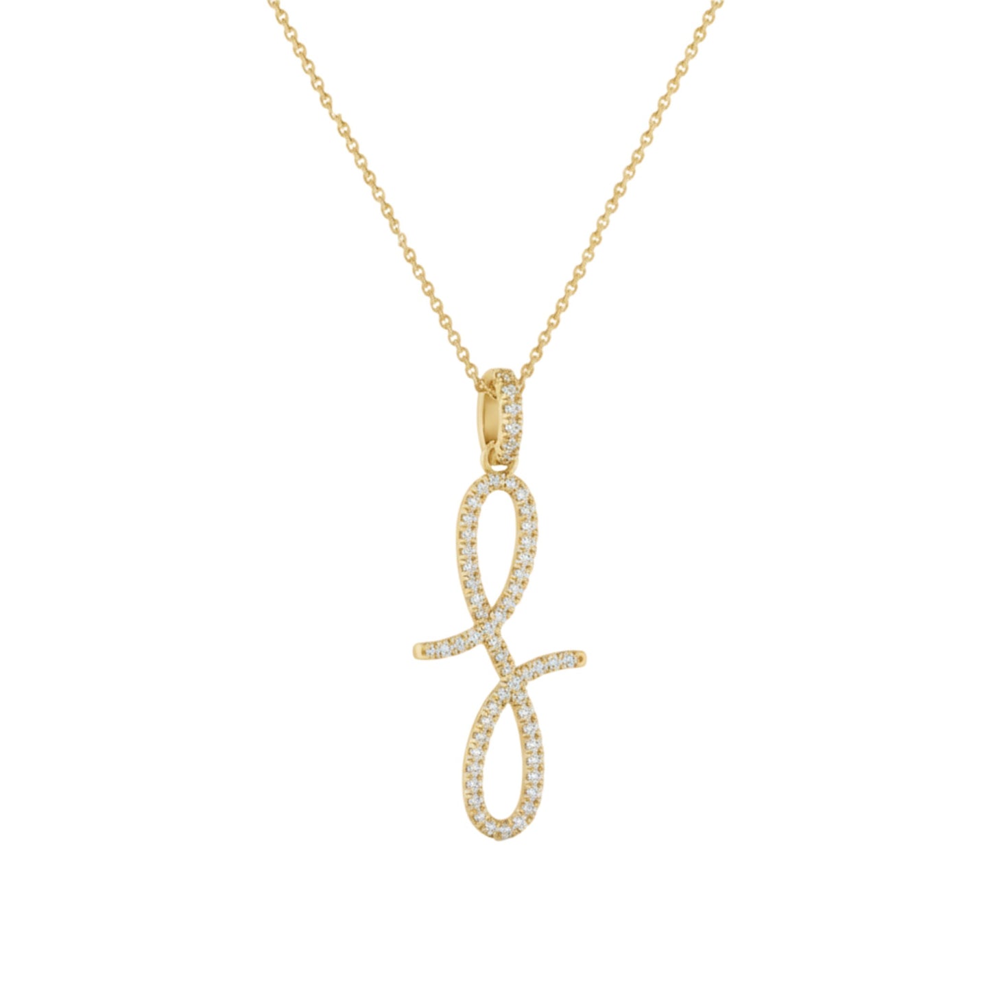 Gold necklace with a bow-shaped pendant on a white background
