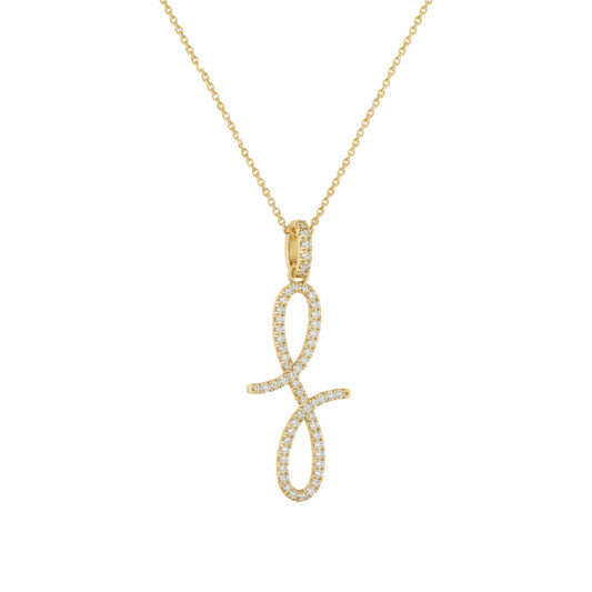 Gold necklace with a bow-shaped pendant on a white background