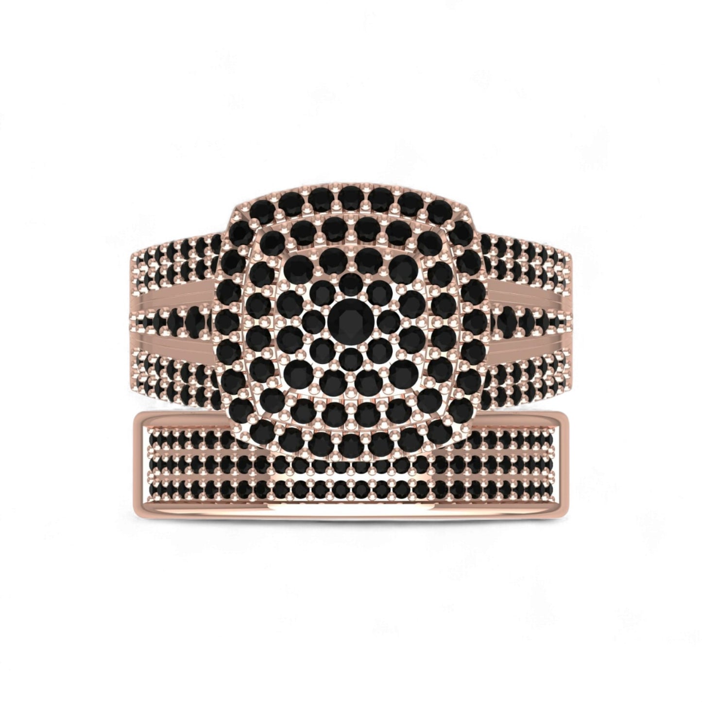 Omoni Cushion Cut Cluster Black Diamond Bride Set in 18KT Gold