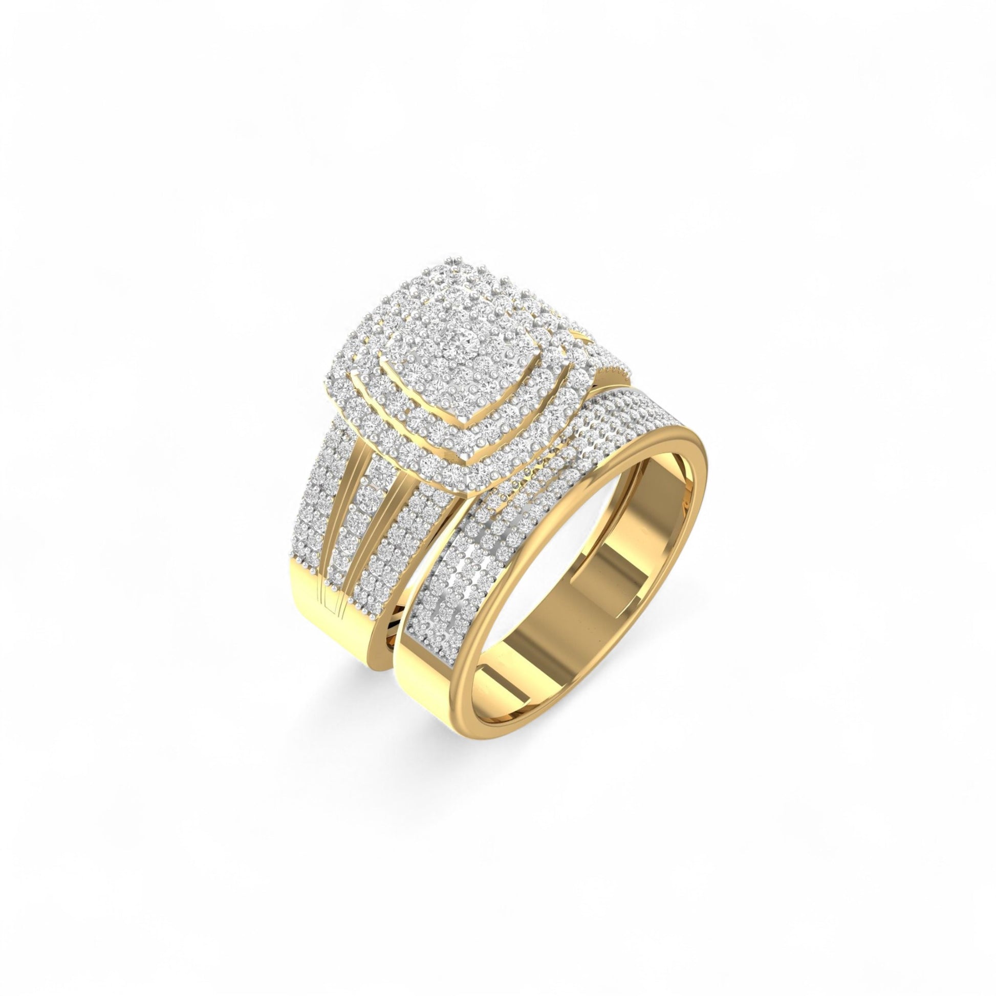 Gold and diamond ring on a white background