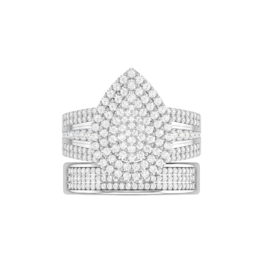 Omoni Pear Cut Natural Diamond Cluster Bride Set 18KT Gold