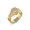 Gold ring with diamond accents on a white background