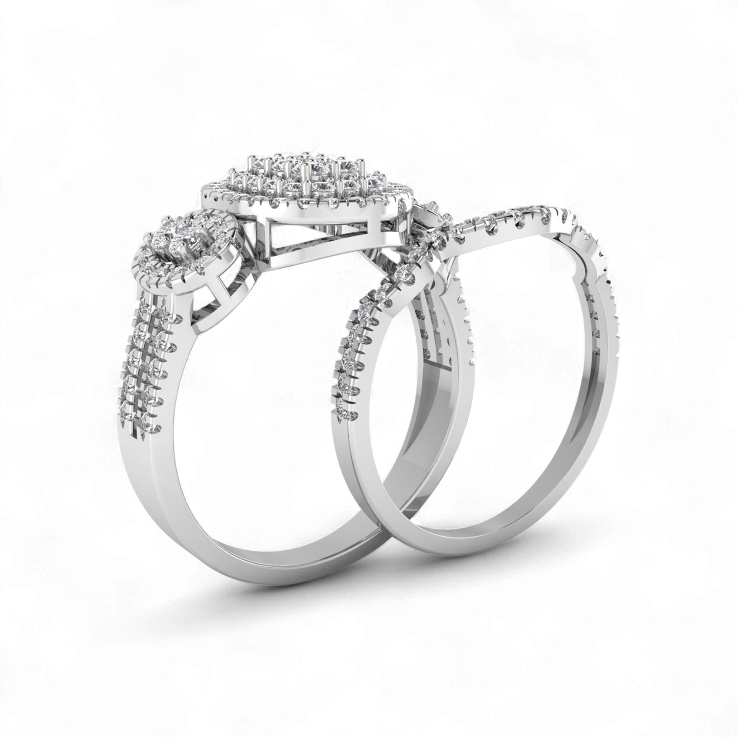 Pair of diamond rings on a white background