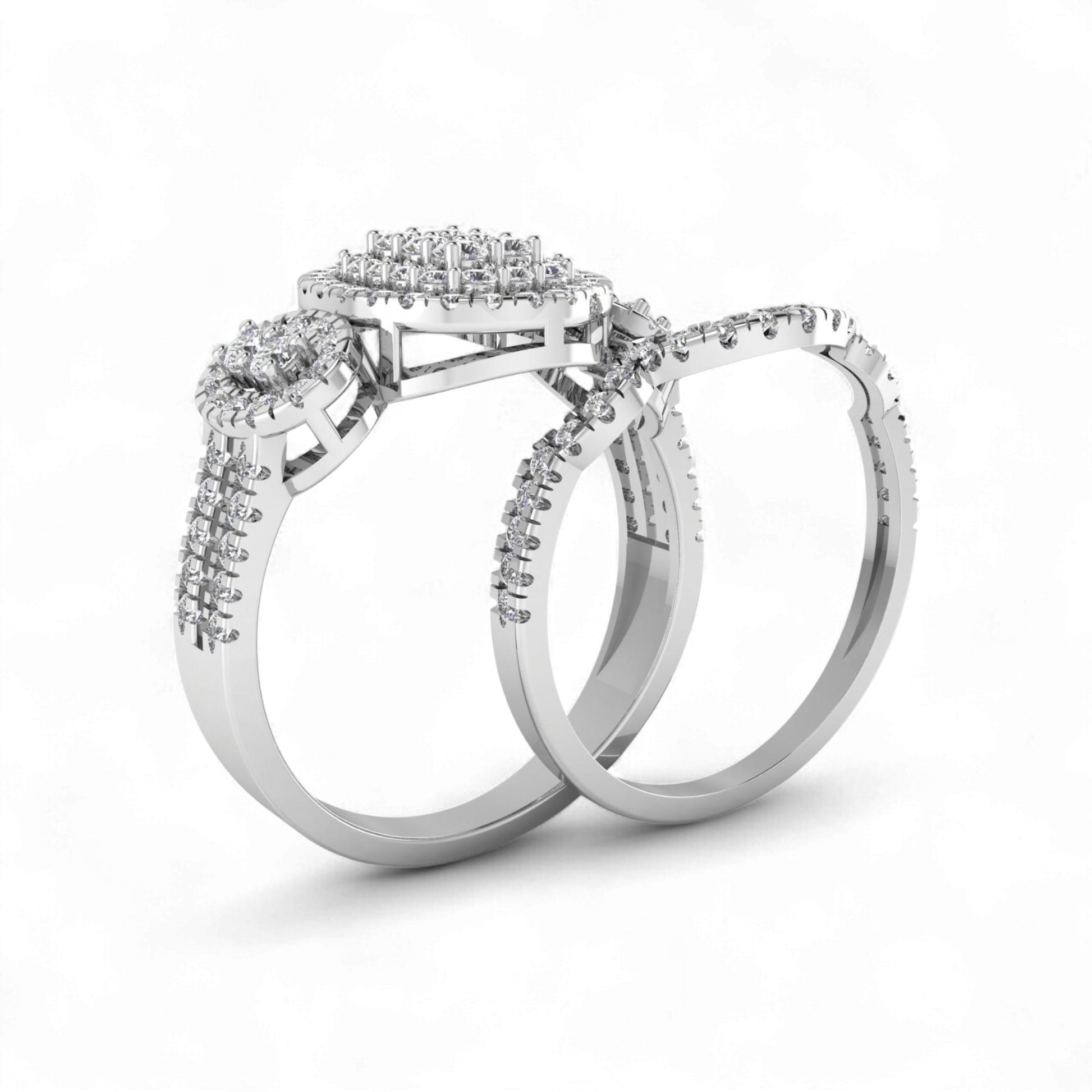 Pair of diamond rings on a white background