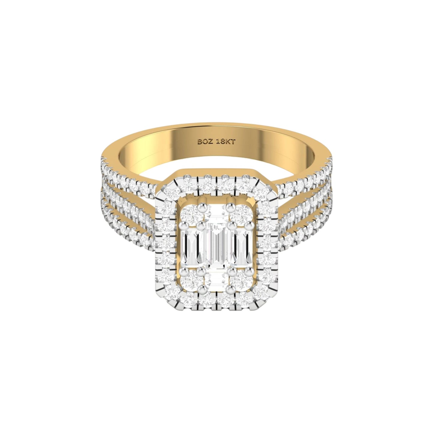Royal Lovely Emerald Cut Natural Diamond Engagement Ring in 18K Gold