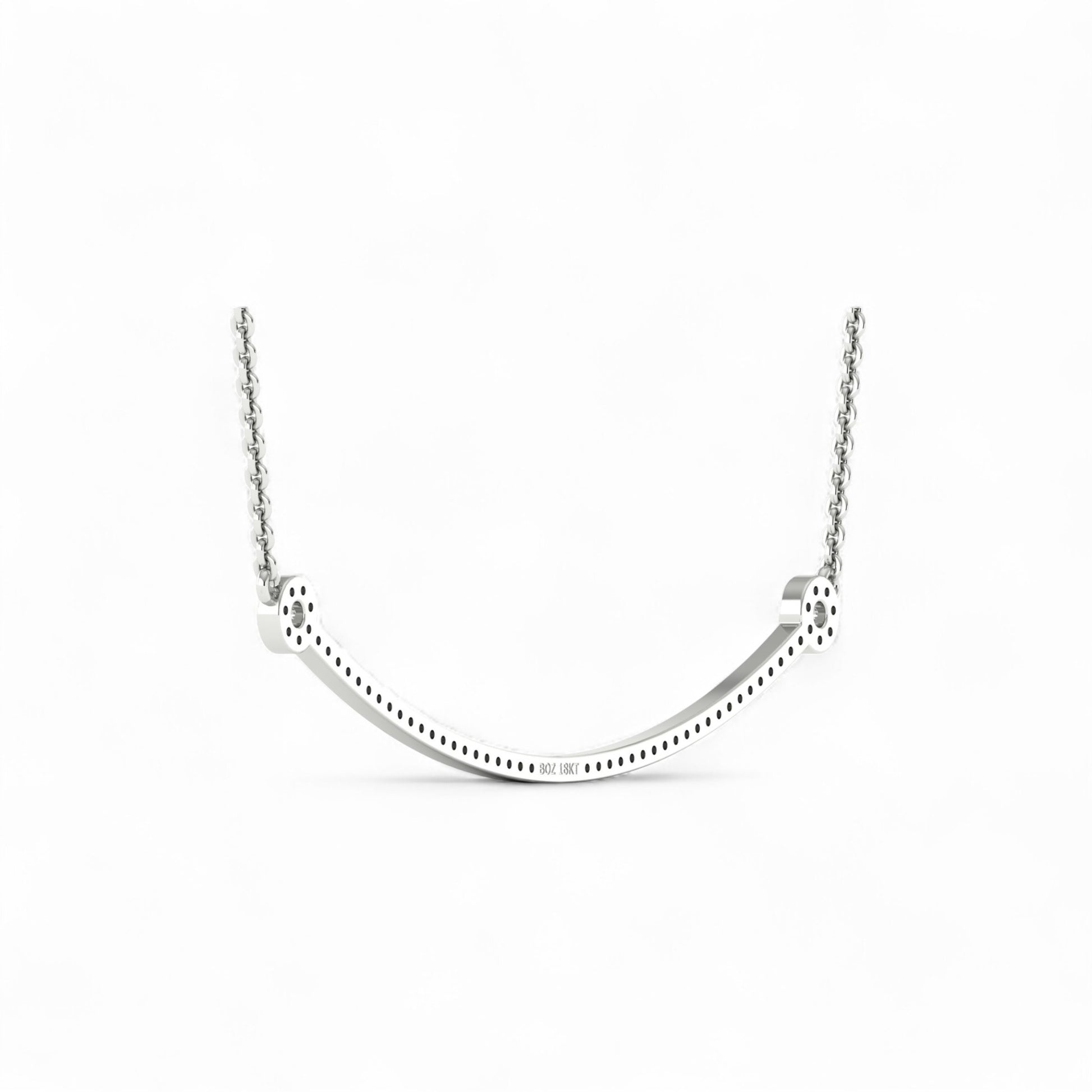 Silver necklace with a U-shaped pendant on a white background