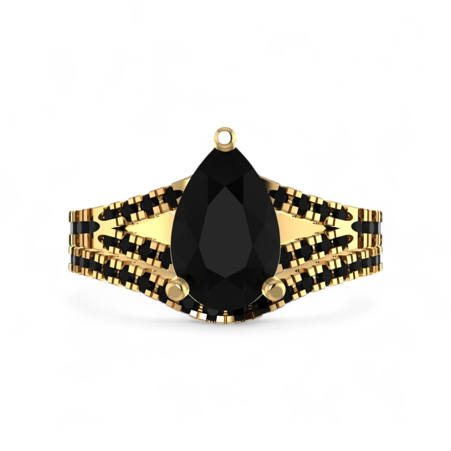 Split Shank Pear Cut Black Natural Diamond Bride Set in 18K Gold