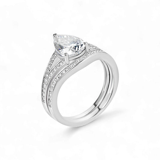 Split Shank Pear Cut Moissanite Bride Set in 925 Sterling Silver