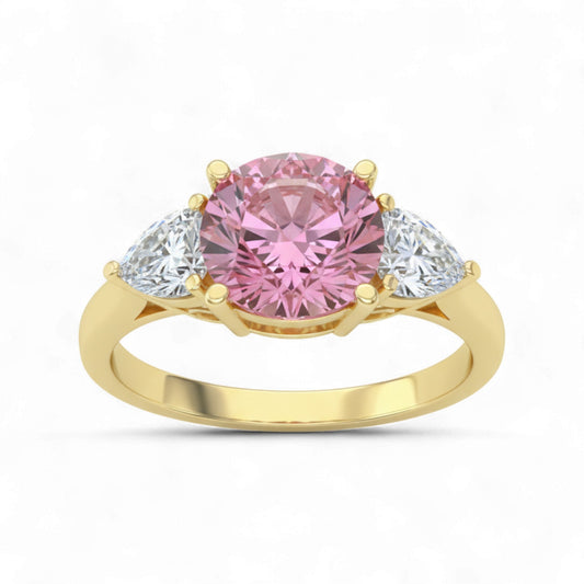 Trinity Pink Moissanite Engagement in 18KT Gold