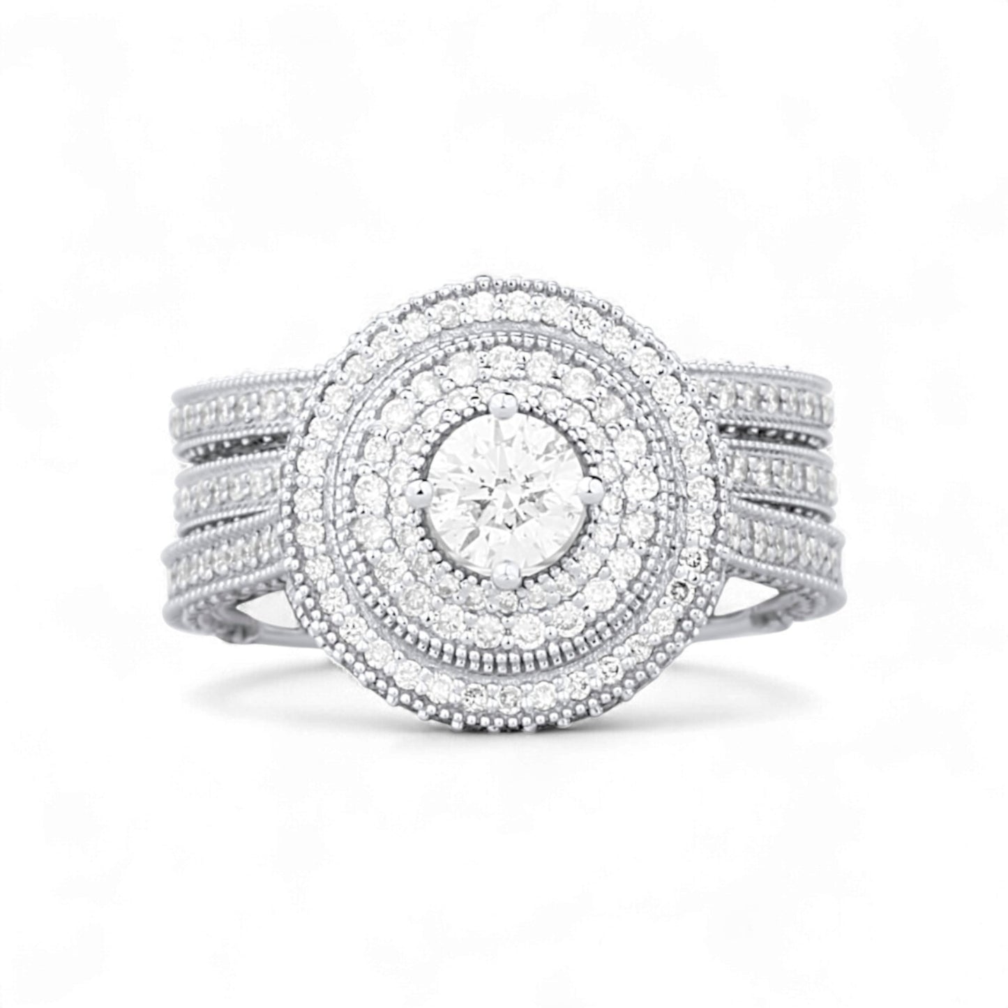 Zack Round Cut Natural Diamond Bride Set in 18KT Gold