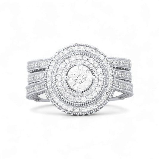 Zack Round Cut Natural Diamond Bride Set in 18KT Gold