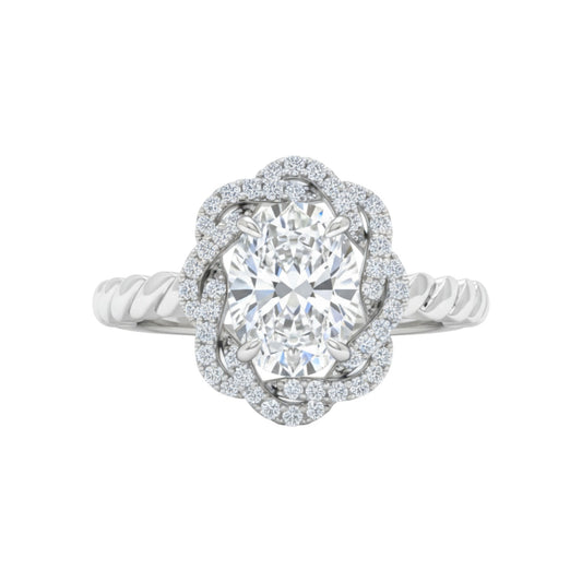 Diamond ring with a floral design on a white background