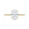Gold ring with a large central diamond and smaller diamonds on the band against a white background