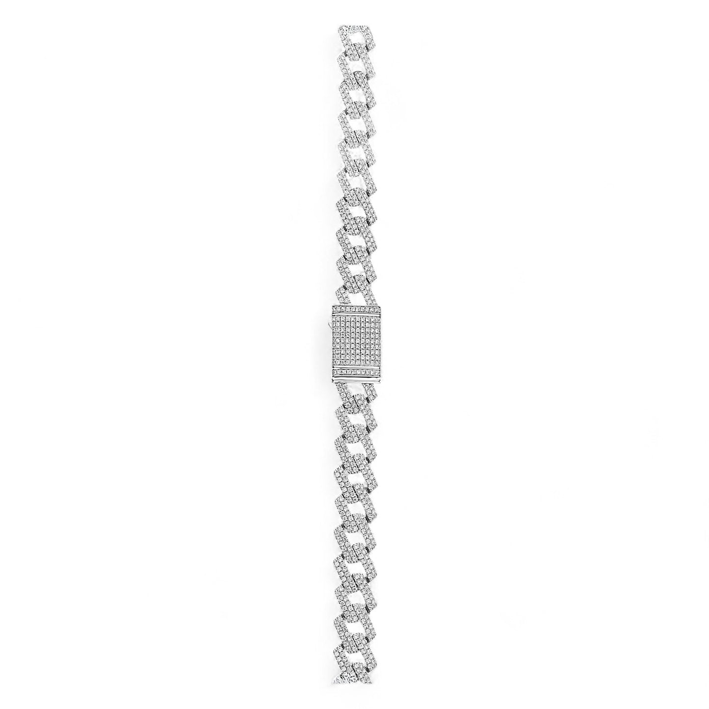 Prong Cuban 8mm Natural Diamond Necklace In 18KT Gold