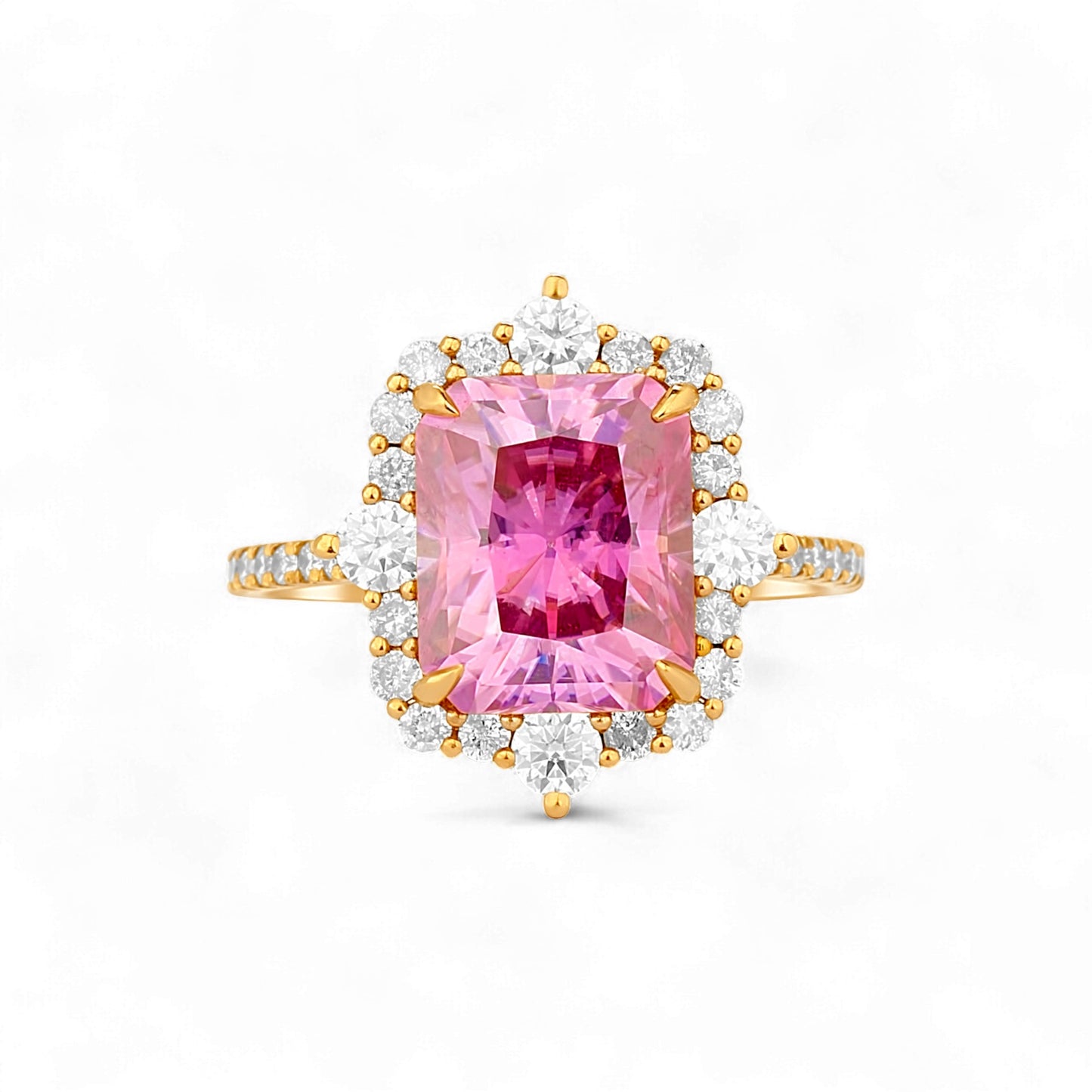 Quinn 2.0 Pink Moissanite and Diamond Engagement Ring in 18KT Gold