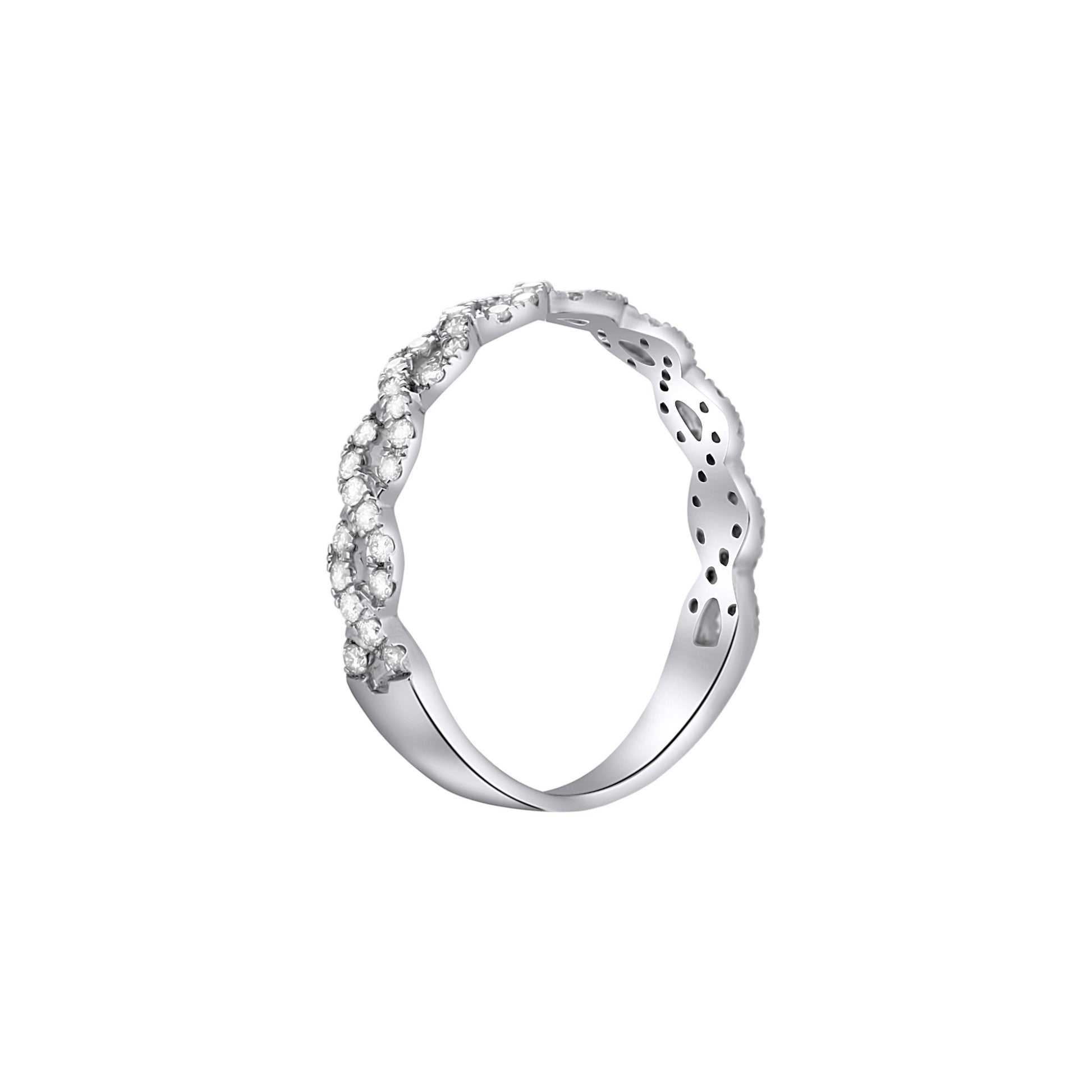 Silver ring with small diamonds on a white background