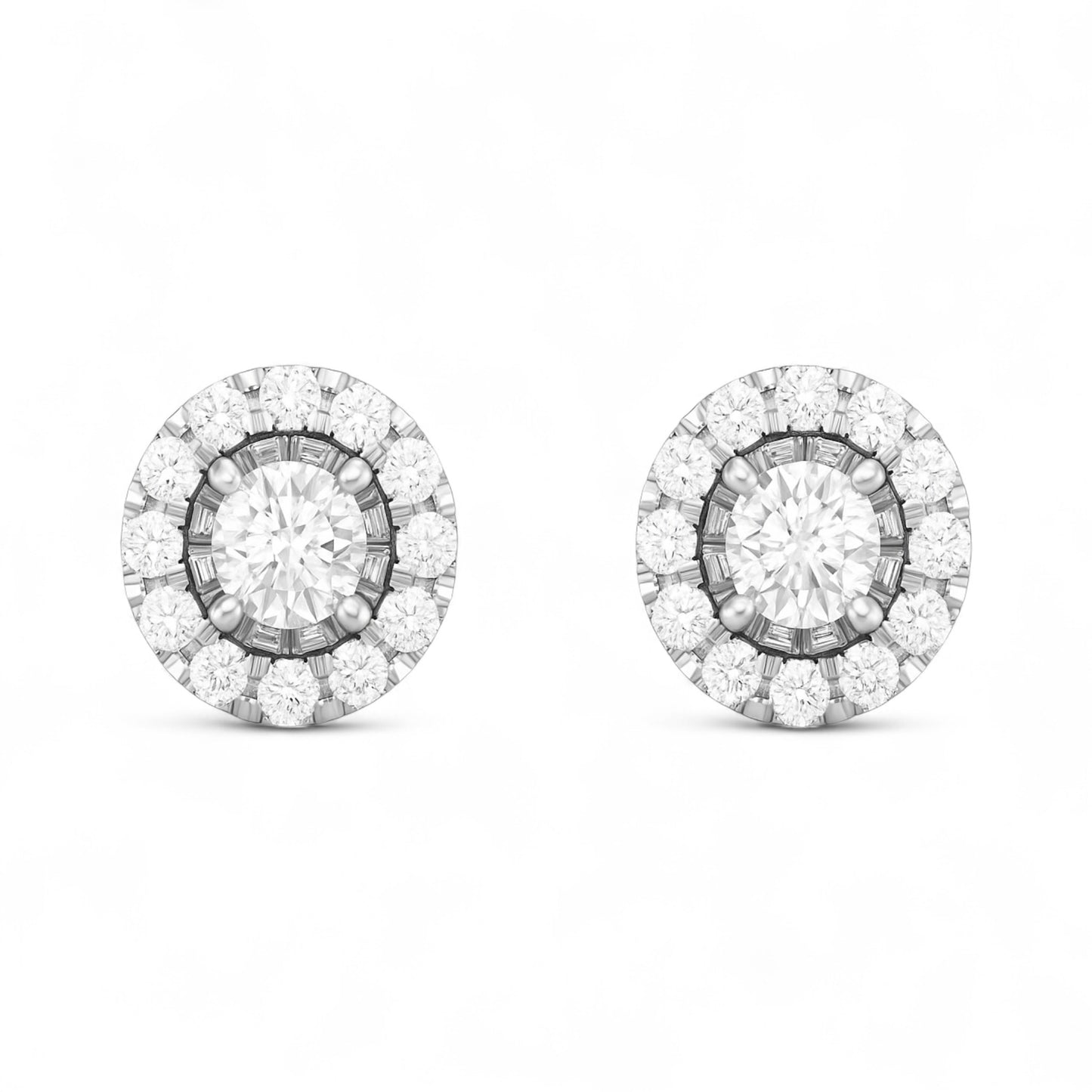 Pair of diamond earrings on a white background