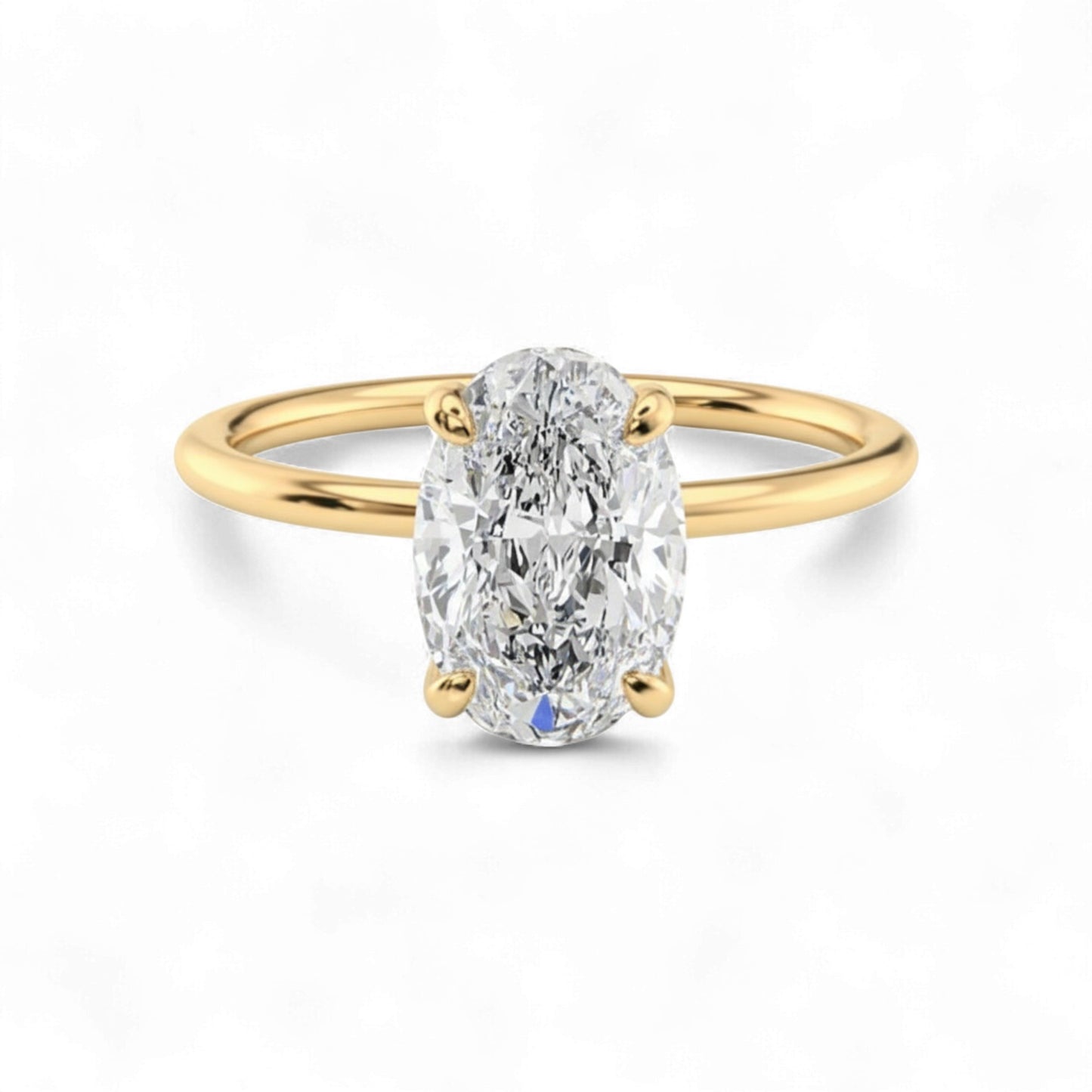 Gold ring with a large diamond on a white background
