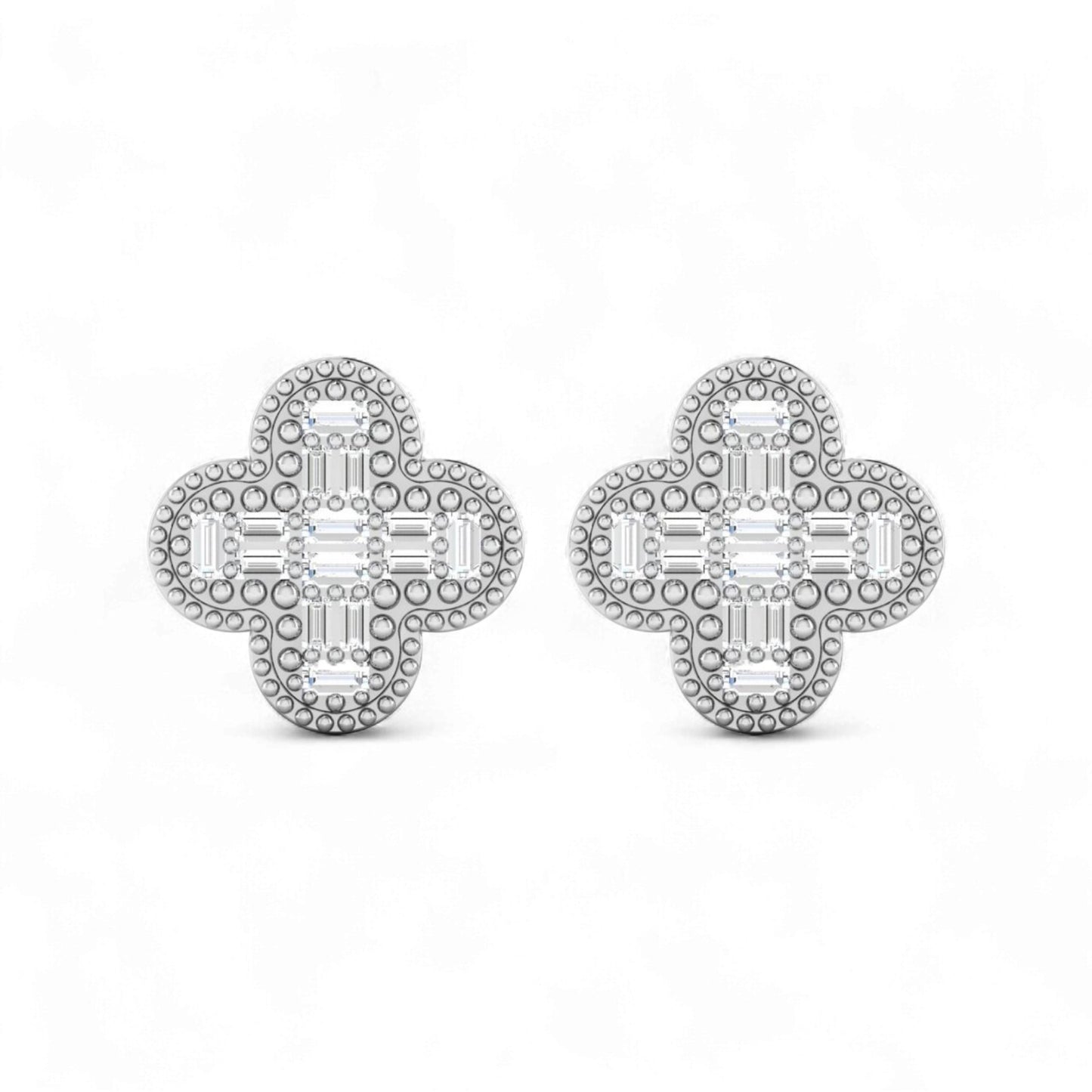 Baguette Clover Diamond Studs in 18K Gold
