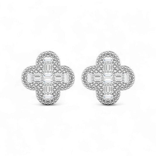 Baguette Clover Diamond Studs in 18K Gold