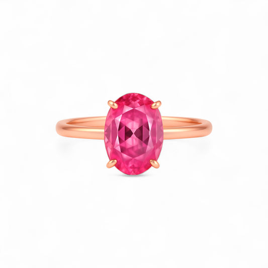 Beth Oval Cut Moissanite Gemstone and Natural Diamond Ring in 18K Gold