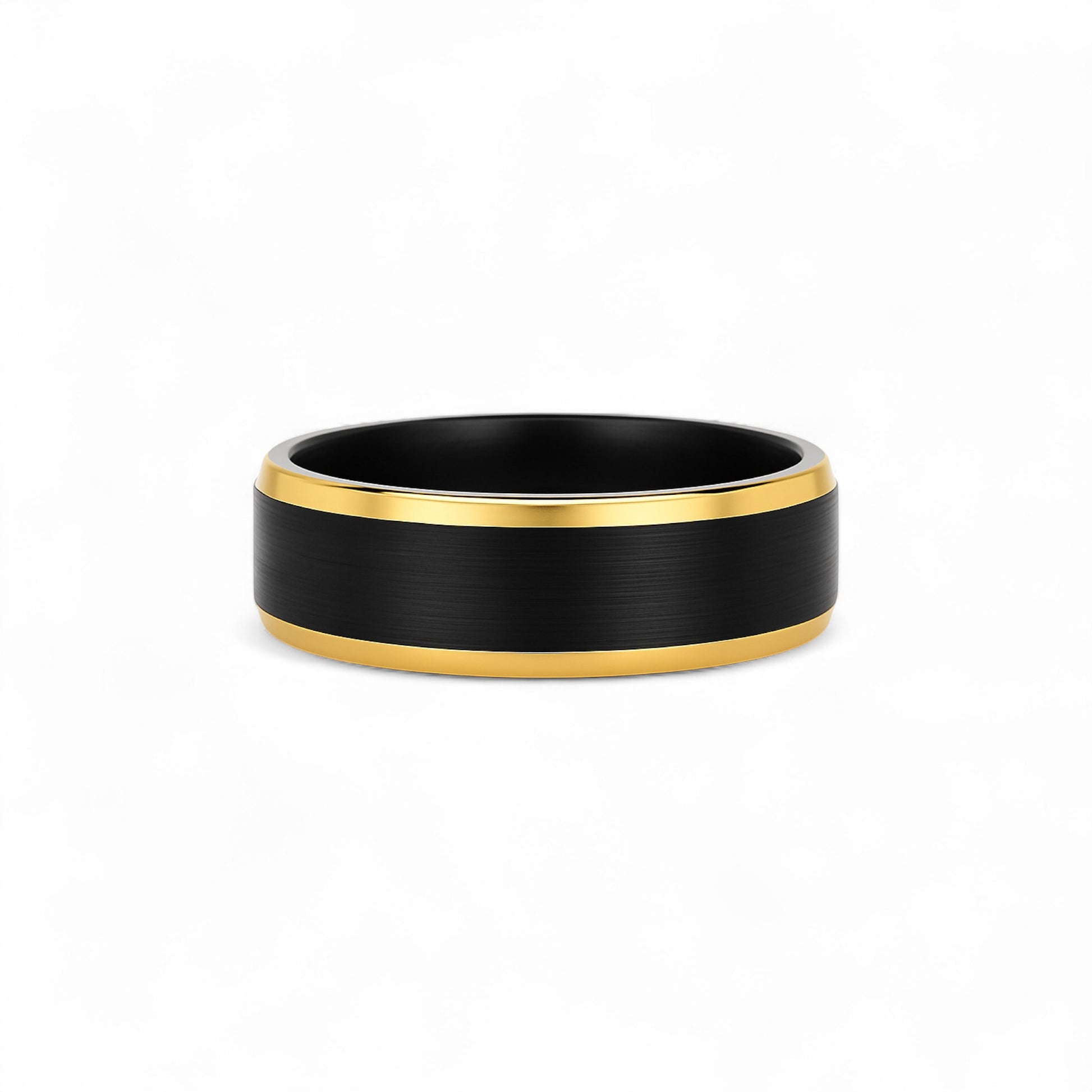 Black ring with gold edge on a white background