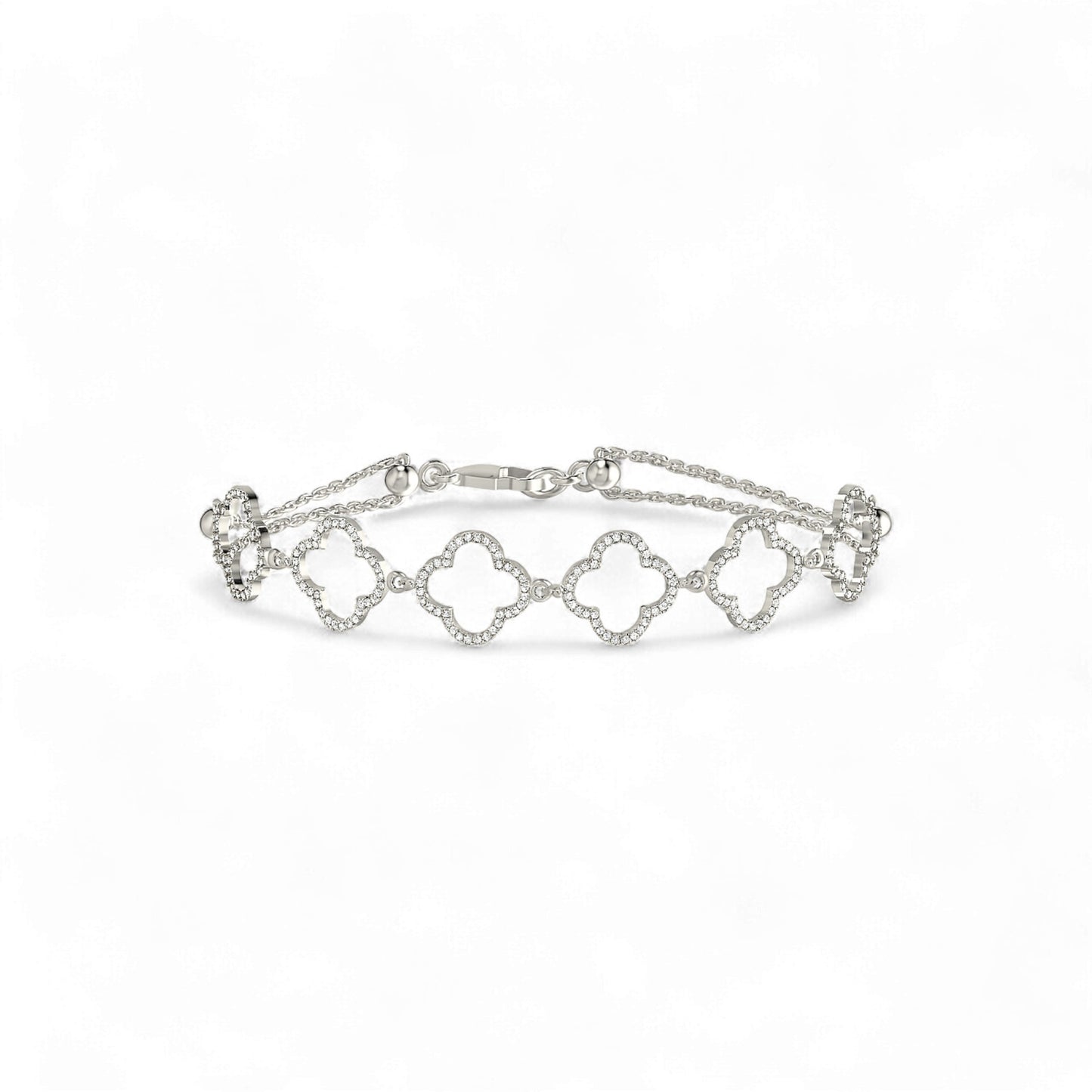 6 Clover Outline Diamond Bracelet in 18K Gold