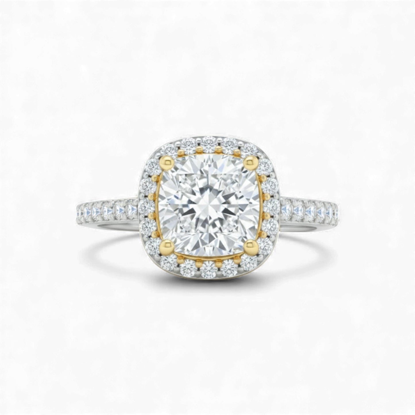 Classic Cushion Cut Two Tone Moissanite Engagement Ring in 925 Sterling Silver