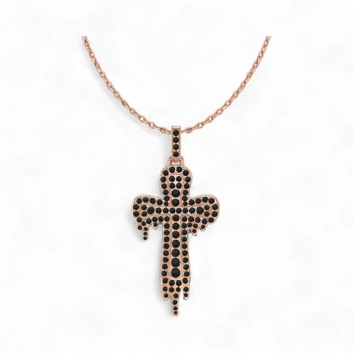 Drip Cross Black Diamond Pendant Necklace in 18K Gold