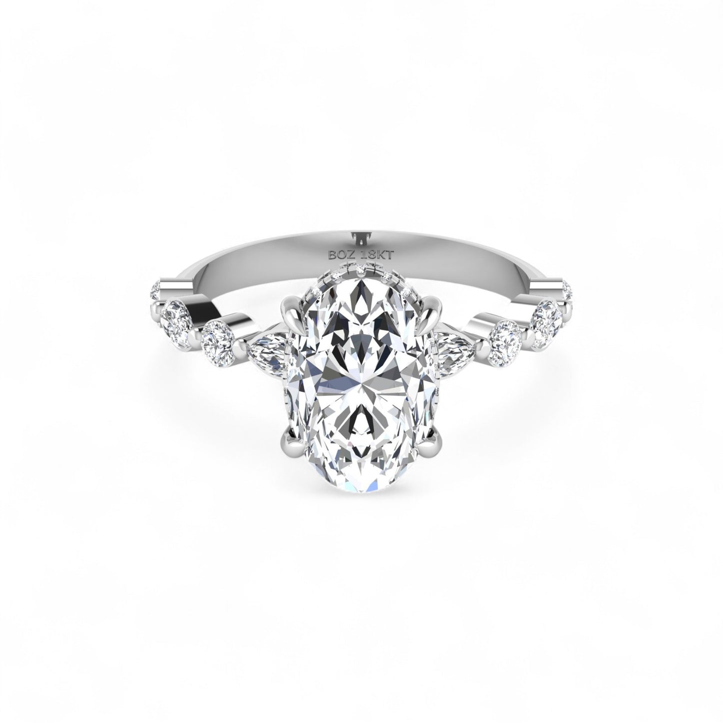 Eva 3ct Oval Cut Diamond Engagement Ring in 18K Gold