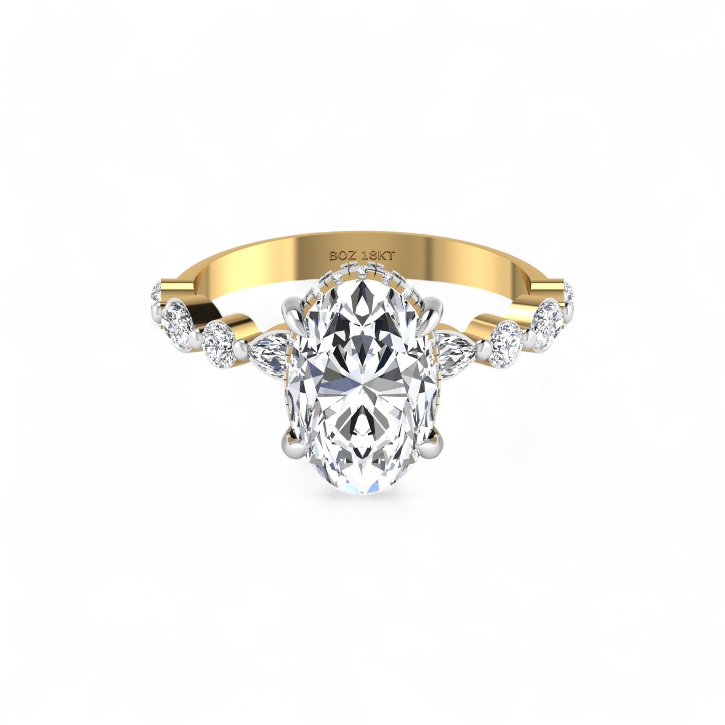 Eva 3ct Oval Cut Diamond Engagement Ring in 18K Gold