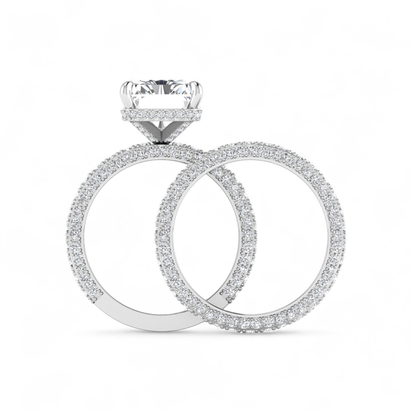 Amina Radiant Cut Lab Grown Diamonds Bride Set in Platinum