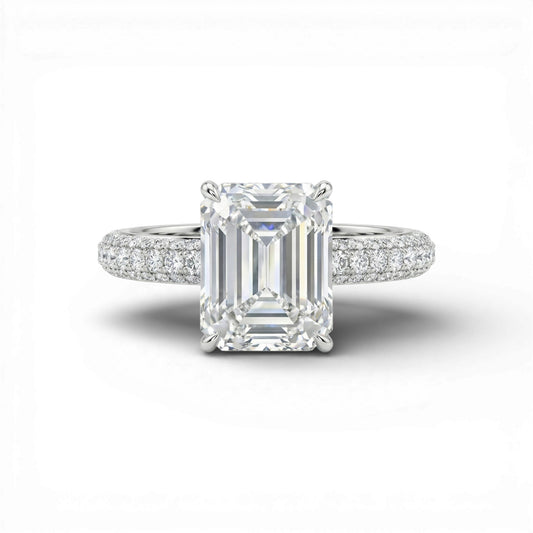 Amina Emerald Cut Moissanite Engagement Ring in 18KT Gold