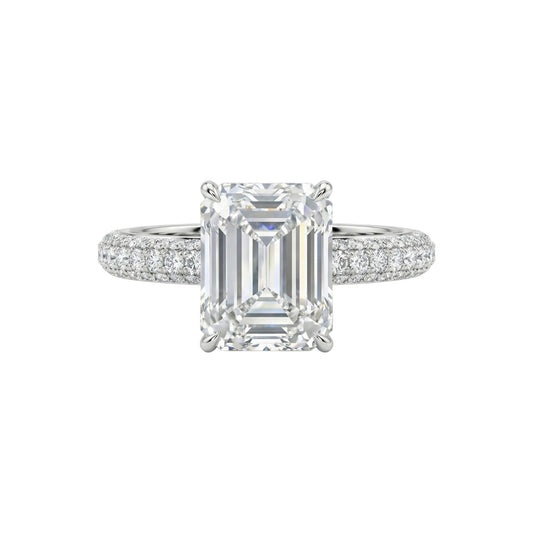 Amina Emerald Cut Moissanite Engagement Ring in 18KT Gold
