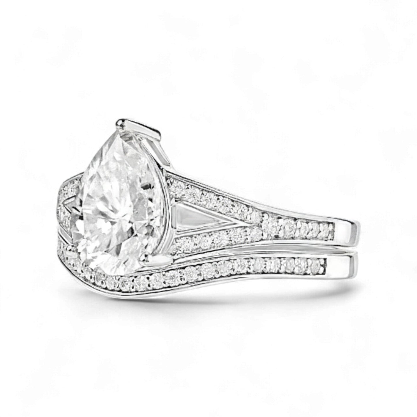 Split Shank Pear Cut Natural Diamond Bride Set in 18KT Gold